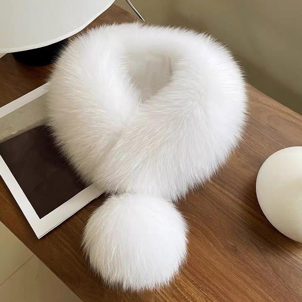 Thickened Winter Scarf Solid Color Faux Fox Fur Collar Neck Warmer Scarf  Cold Weather Accessories
