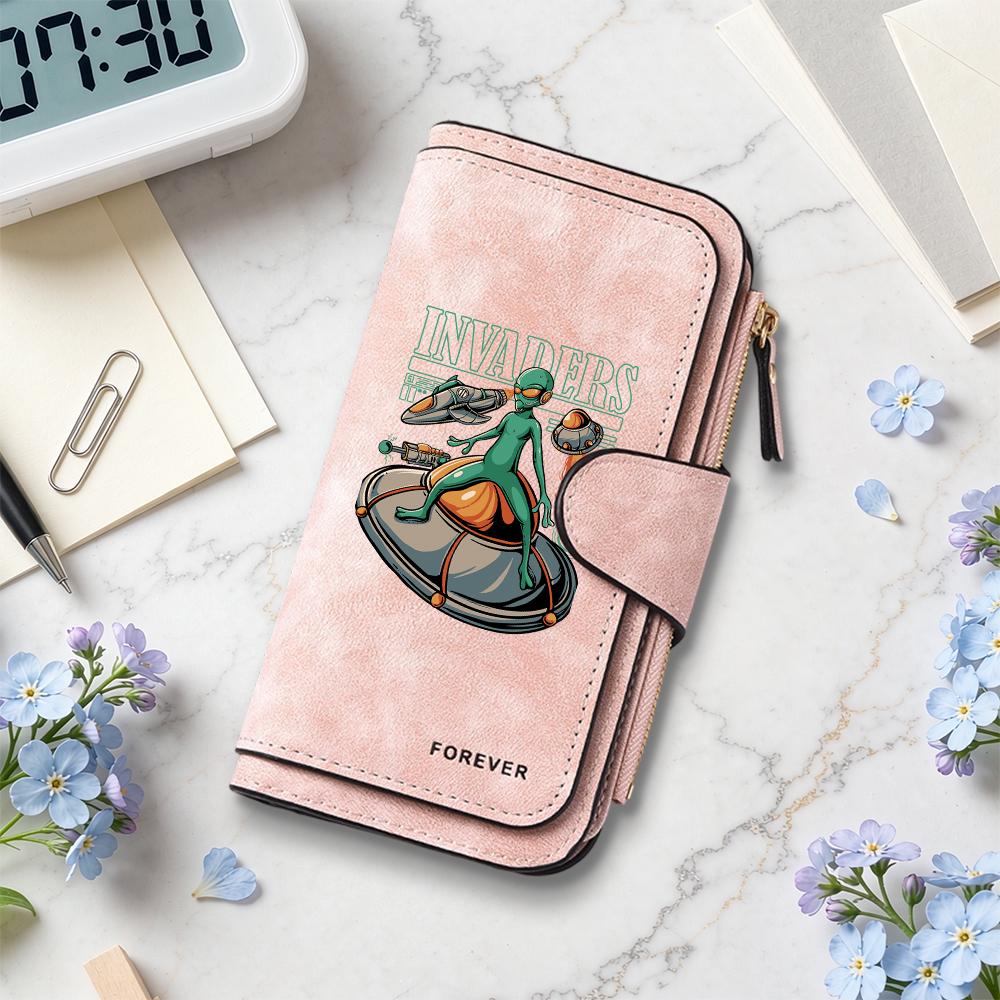 Fashion Alien Pattern Long Wallet Portable Card Holder Purse for Daily Use