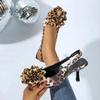Fashion Sexy Big Flower Sling Back Pumps Women 2025 Summer Thin High Heels Shoes Women Leopard Pointed Toe Nightclub Shoes Size 35-43