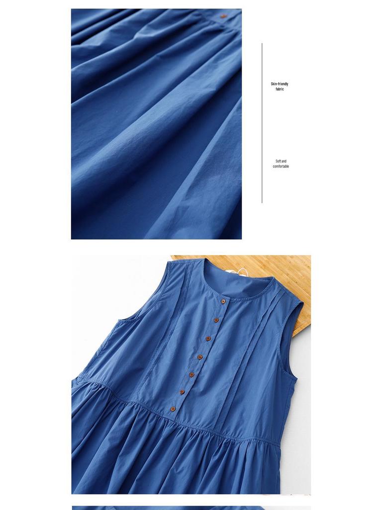 Women's Casual Japanese Blue Sleeveless Lantern Dress