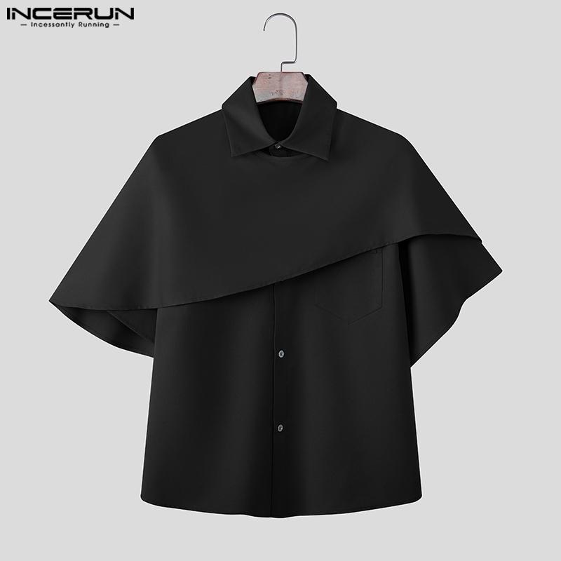 INCERUN Herren Kurzarm Einfarbig Fake Zweiteilige Freizeithemden Tops
