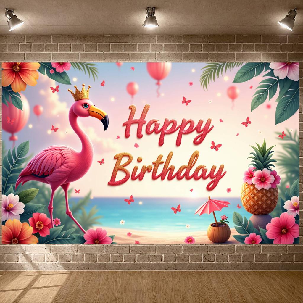 Pink Birthday Banner Gold Crown Birthday Celebration Background Birthday Event Display Pineapple Decor