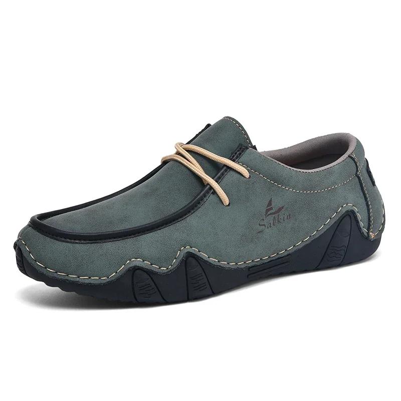 

Breathable Leather Men Casual Loafers Lace Up Low Top Flat Driving Shoes Plus Size 48 New Spring Autumn Fashion Outdoor Footwear 48