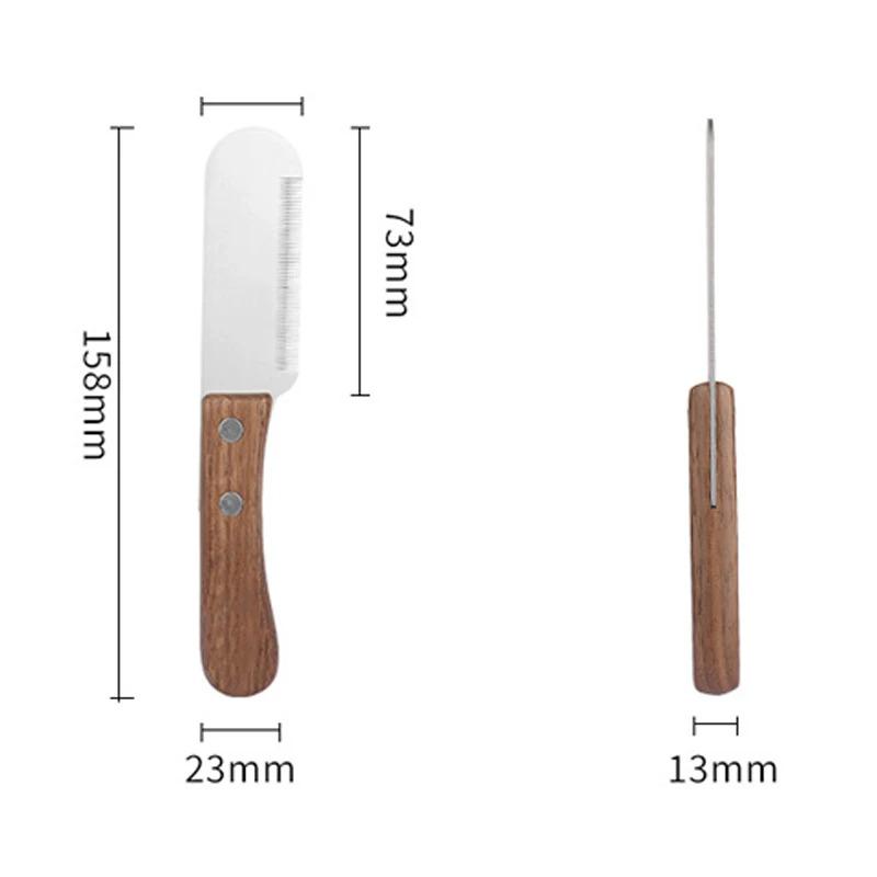 Professional Pet Grooming Knife for Dogs Cats Stainless Steel Deshedding Tool with Wooden Handle Efficient Hair Remover Comb for