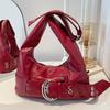 Retro Luxury Belt Buckle Shoulder Bag, Y2k Hot Girl Motorcycle Bag, Fashion Rivet Large Capacity Handbag Crossbody Dumpling Bag