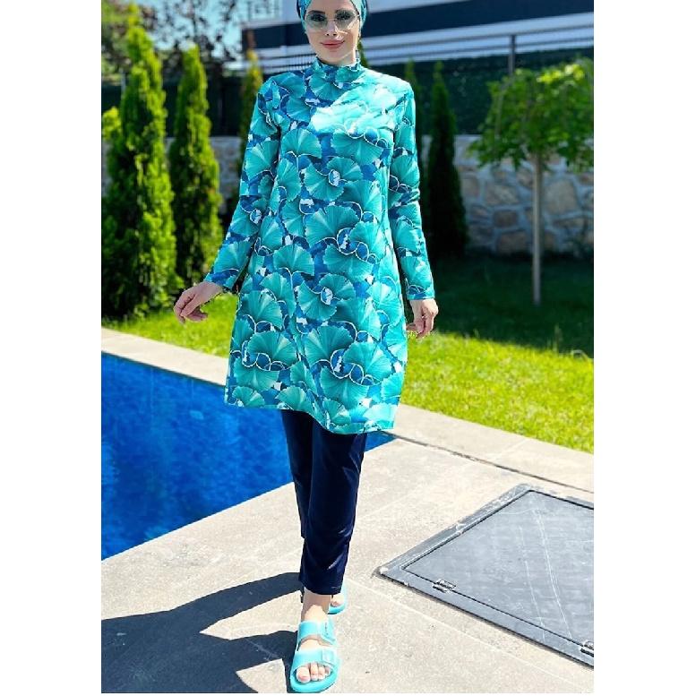 

Новинка Синий комплект с цветочным принтом Мусульманская скромная пляжная одежда Купальник с полной посадкой Пляжная одежда Буркини Купальный комплект большого размера (Без 4XL бежевый