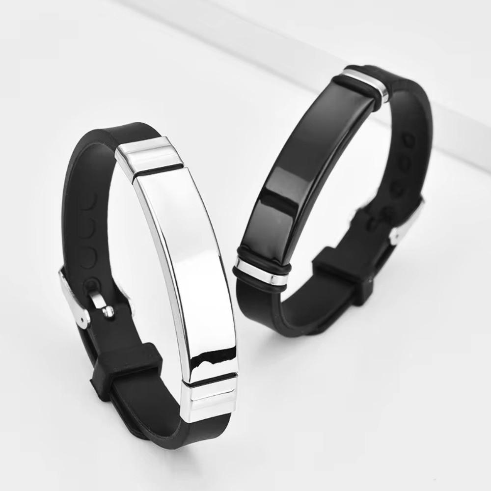 Silicone Strap Sport Wristband Stainless Steel Couple Bangle Men's Bracelet Jewelry Accessories