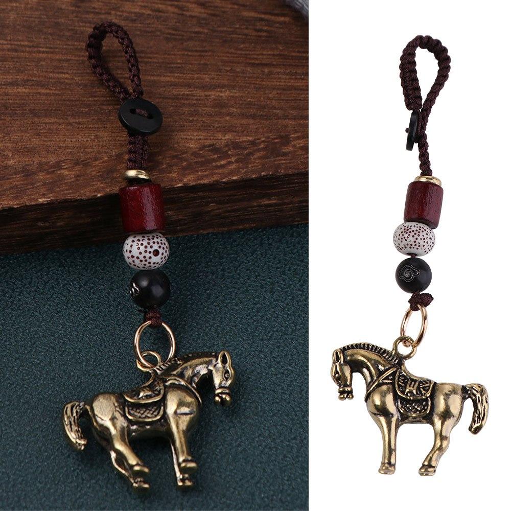 Feng Shui Horse Lucky Bag Pendant Wealth Weaving Key Chains Chinese Zodiac Key Ring  Women Men