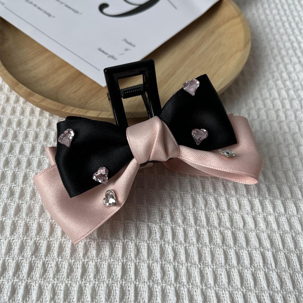 Bowknot Hair Claw Clips Fashion Pink & Black Temperament Square Hairpin Zircon Trendy Headdress Girls