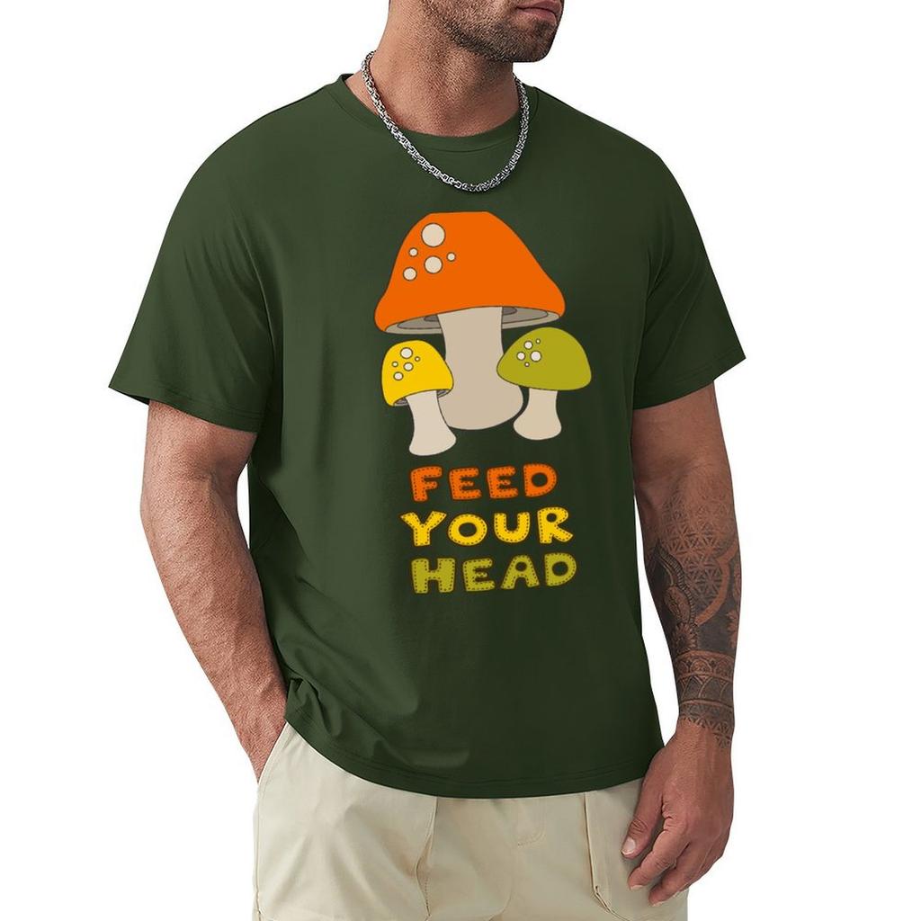 Feed Your Head With Retro Mushrooms T-Shirt Custom T Shirt Summer Clothes Oversized T Shirt Plus Size Tops Men Clothes