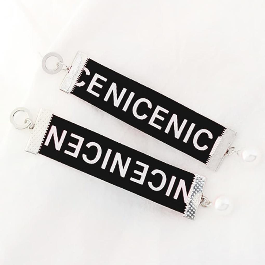 

Earrings, chain, English print, point, luxury style, big black