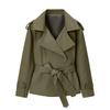 Damen Kurzer Trenchcoat mit langen Ärmeln, Gürtel und Knopfleiste