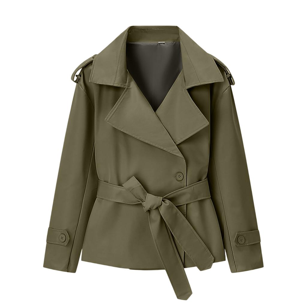 Damen Kurzer Trenchcoat mit langen Ärmeln, Gürtel und Knopfleiste