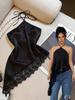 2026 Summer European & American Women's Sleeveless Satin Camisole with Lace Trim