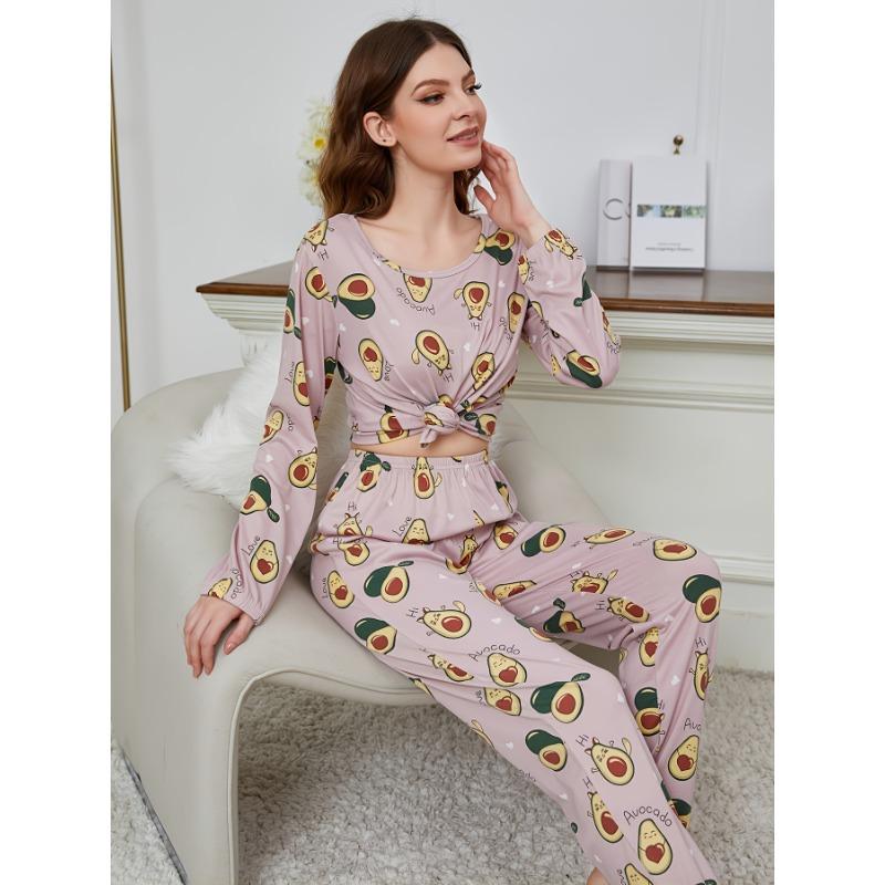 Weihnachtspyjama für Damen, Damen, Homewear, Milchseide, bedruckt, lange Ärmel, lange Hosen, Pyjama-Anzug