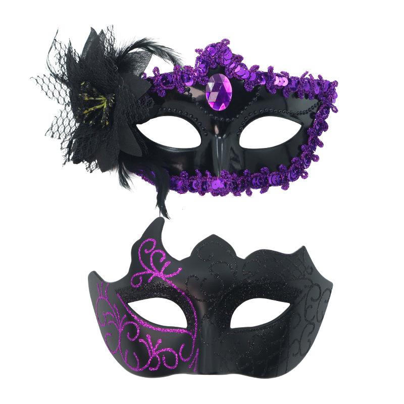 

2PCS Couple Masks Sexy Painted Masquerade Mask Venice Feather Flower Party Mask Wedding Carnival Performance Costume Prom фіолетовий