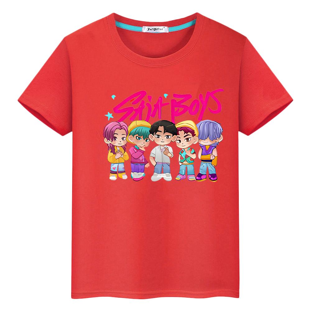 t shirt for kids boy 10year Saja Boys Print Cute Tops y2k kpop demon hunters Kawaii Tees 100%Cotton anime Short girls clothes