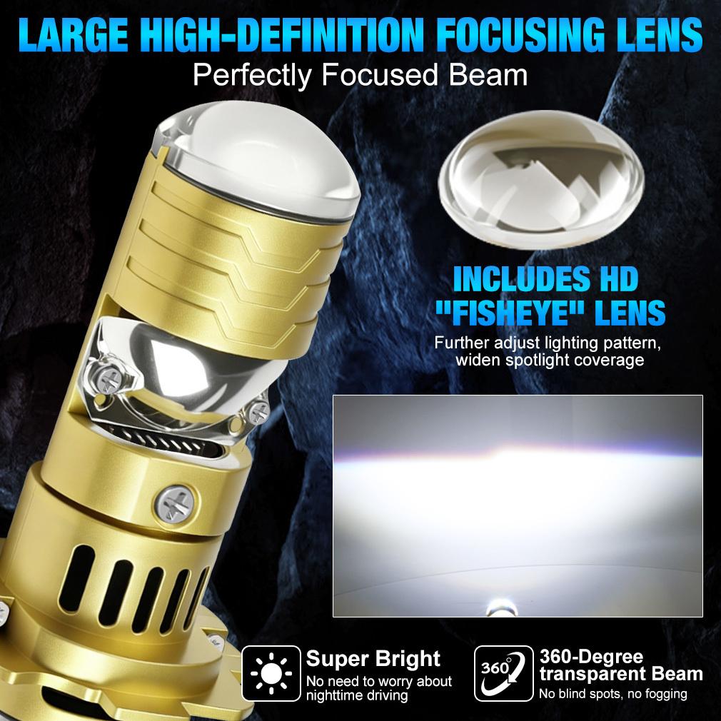 2 st H7 LED Projektorlins Strålkastarlampor LHD 1:1 Mini Storlek Trådlös Superljusstark 40000Lm LED H7 Turbo Strålkastare Helljus/Halvljus Plug&Play 12V 6000K