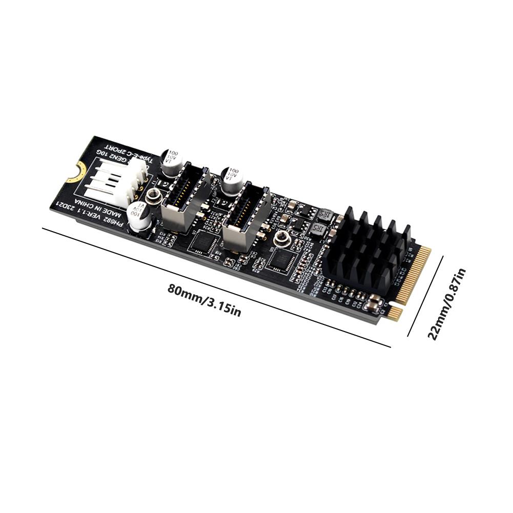 NVME NGFF M-Key To Dual Type-E USB 3.1 Front Panel Expansion Card 10Gb Front Expansion Cards Adapter USB-C Hub Riser for PC