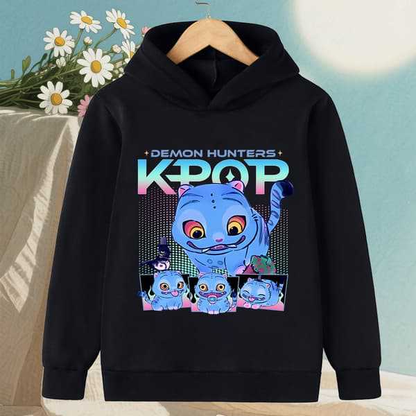 Autumn Winter KPop Demon Hunters Pattern Hoodies Fashionable Casual Warm Sports Long Sleeved Children's Boy and Girl Kids Unisex Hooded Sweatshirts