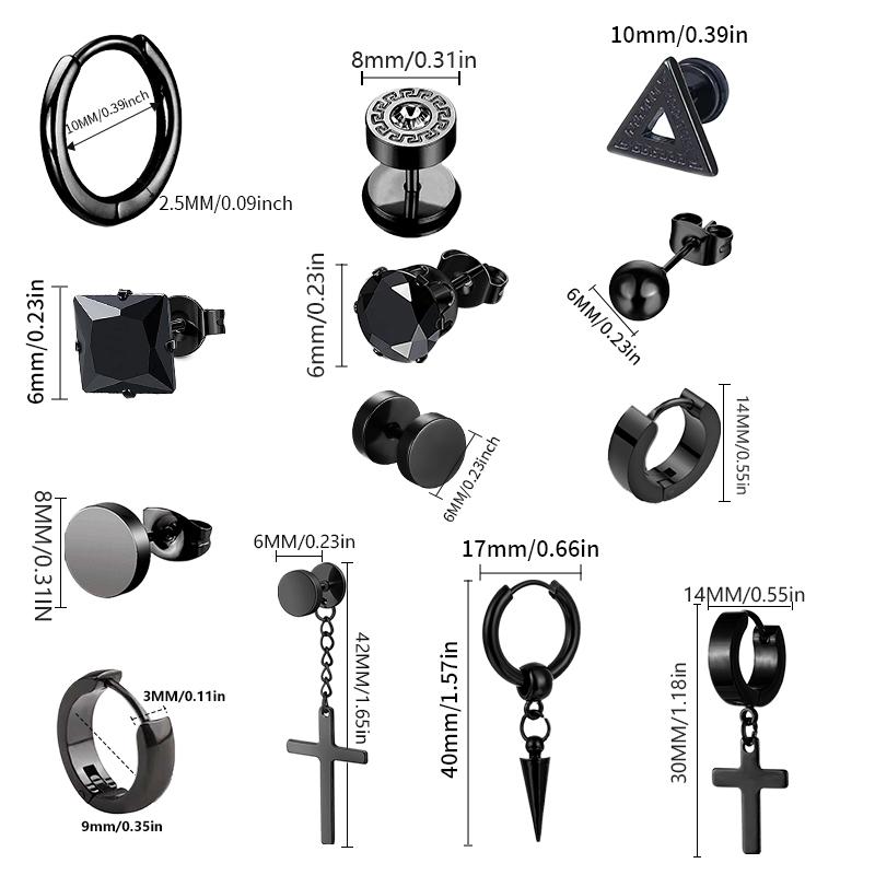 1 Pairs Unisex Stainless Steel Black Earrings Punk Geometry Simple Trend Fashion Drop Earrings Women Men Gothic Stud Earrings