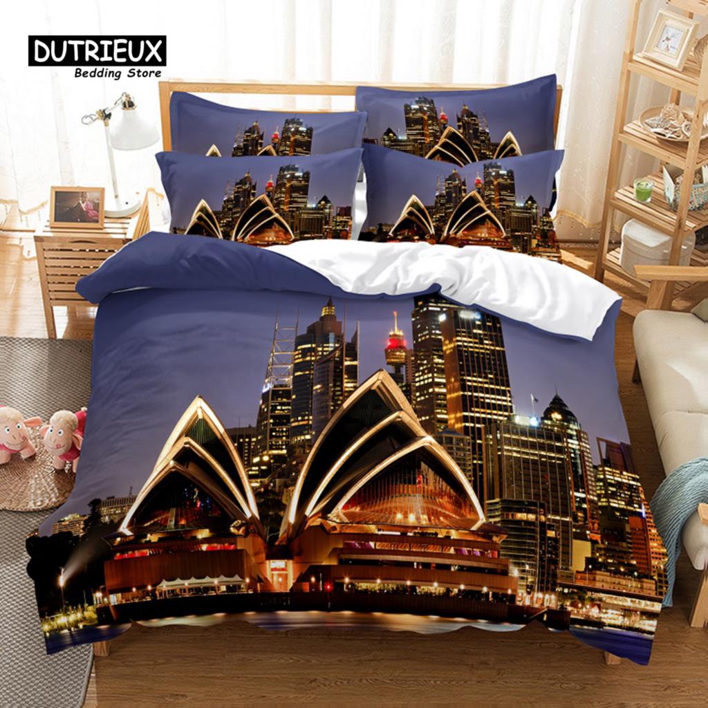 City Night Scene Bedding Set, 3Pcs Duvet Cover Set, Soft Comfortable Breathable Duvet Cover, For Bedroom Guest Room Decor