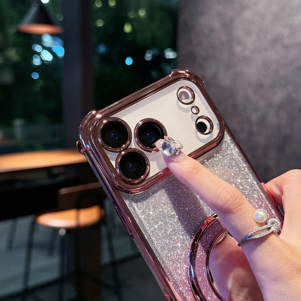 KEYSION Gradient Glitter Magnetic Phone Case for MagSafe for iPhone 17 Pro Max 17 Air Makeup Mirror Ring Stand Shockproof Cover
