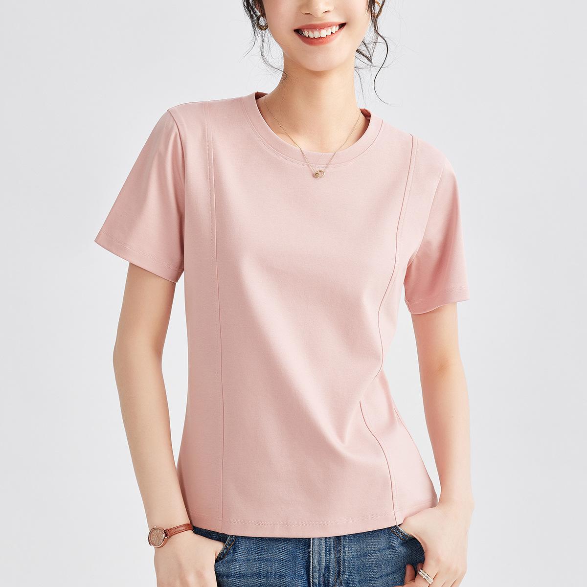 

Женская летняя новая футболка с круглым вырезом и короткими рукавами L розовый