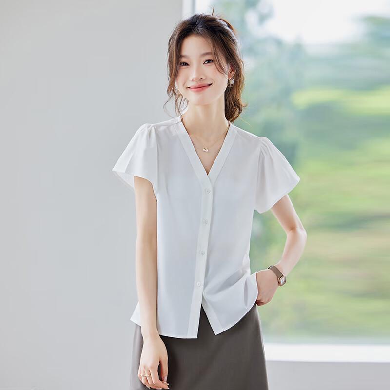 Women's V-Neck Chiffon Short-Sleeve Blouse