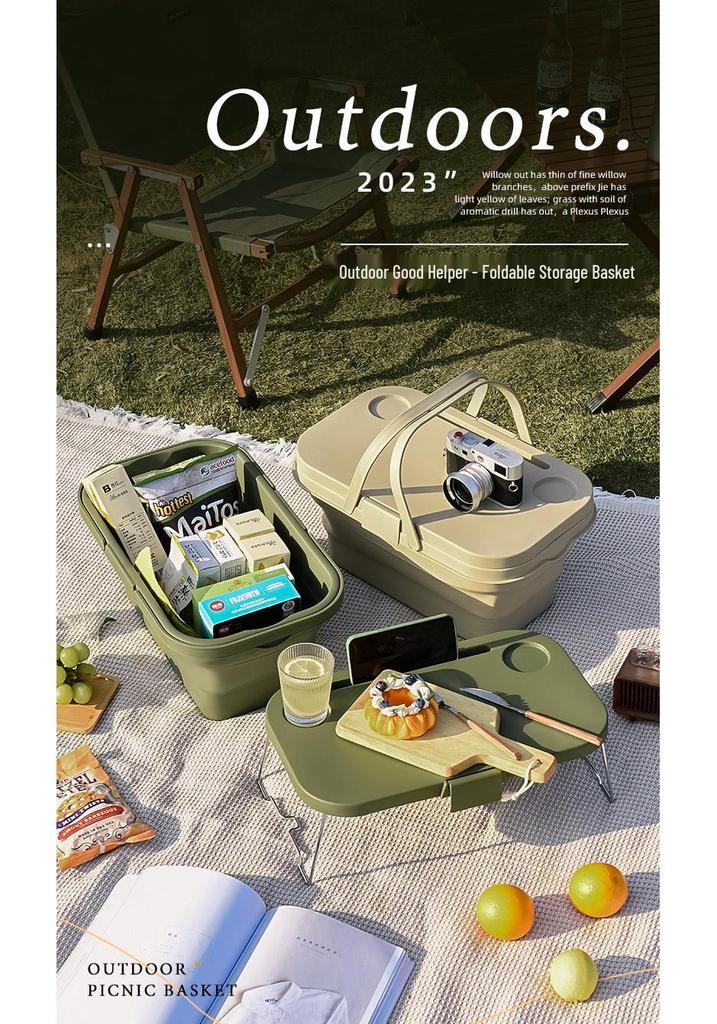 Portable Folding Picnic Basket with Large Capacity for Outdoor Camping and Car Trunk Storage