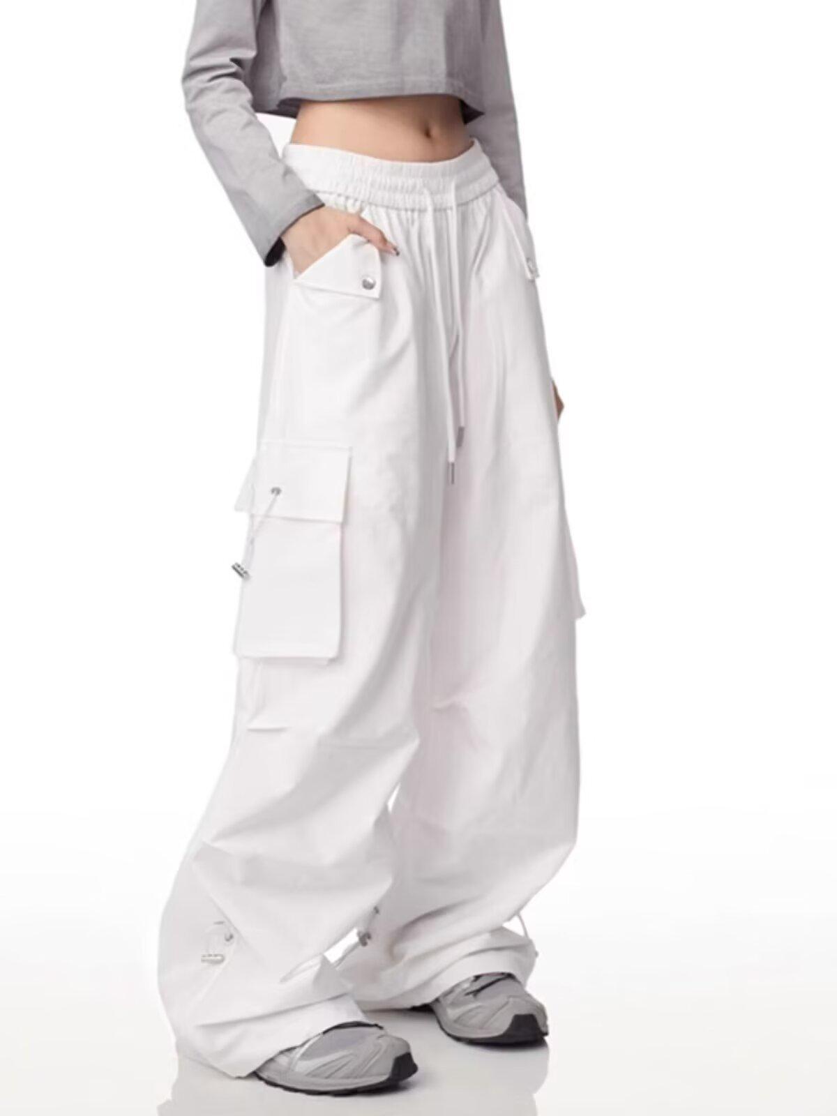 

2024 Spring & Fall Boys Loose Straight Retro American Paratrooper Overalls M белый