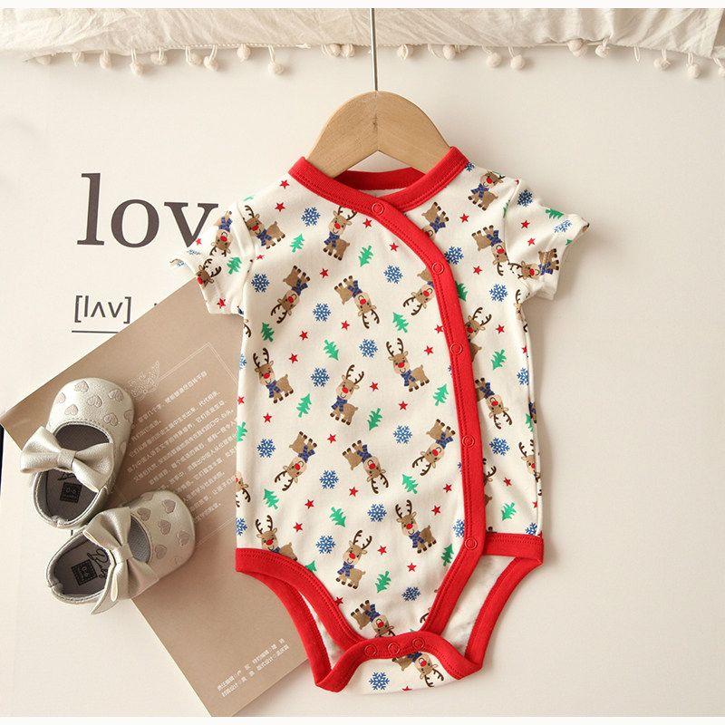 

Baby Summer Romper for Girls, Summer One-Piece Crawling Suit for 0-1 Year Old Boys, Short-Sleeve Side-Open Romper, Thin Style with Belly Protection Red-Trimmed Fawn - Side-Snap Romper 90cm (24m)