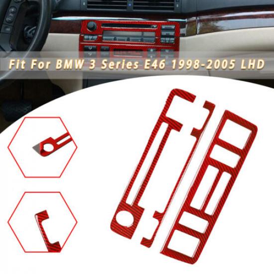 Для BMW 3 серии E46 1998-2005 Накладка на панель консоли AC CD из углеродного волокна, красная