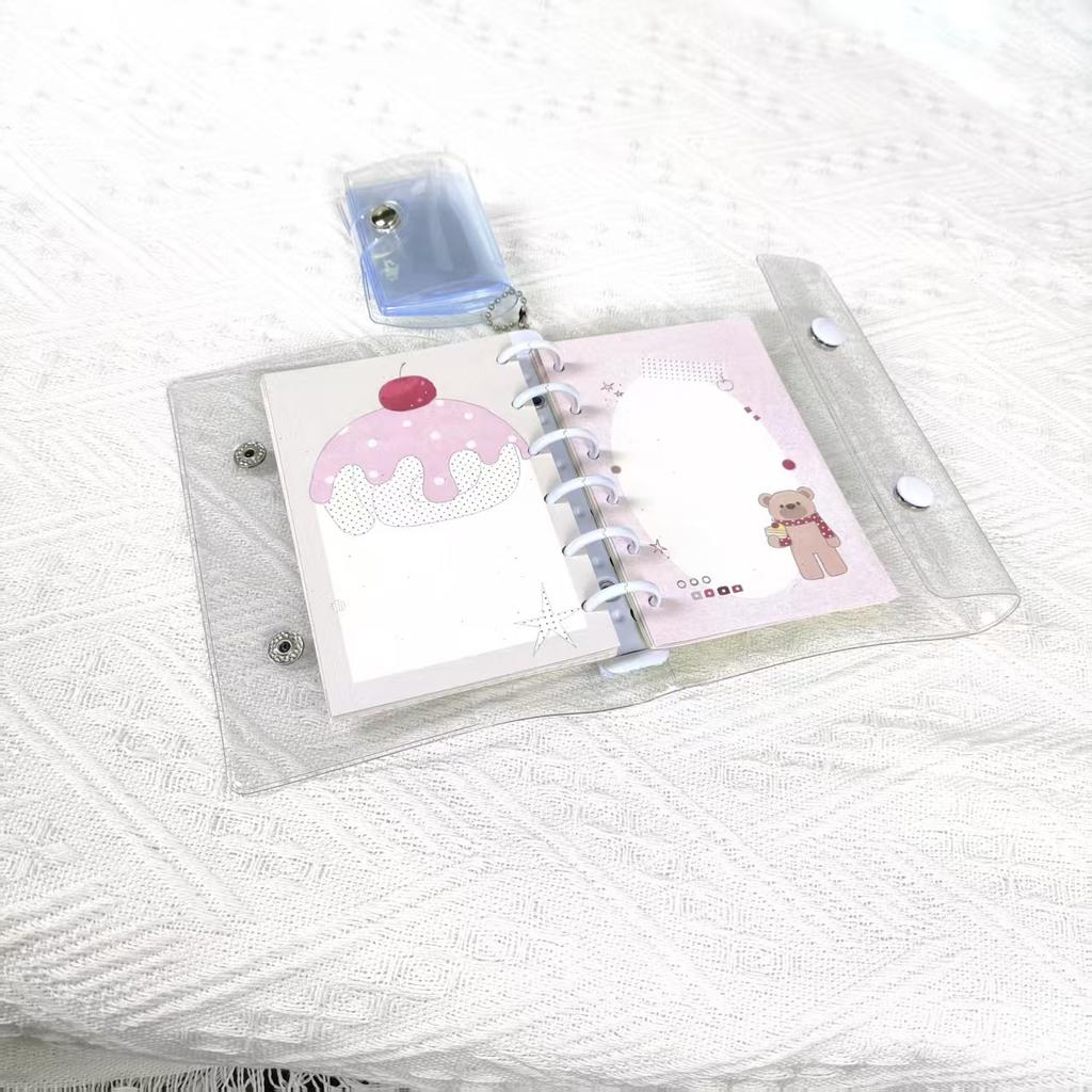 A7 Glitter Double Button Transparent PVC Soft Shell Color 6-hole Metal Clip, Hand Ledger, Photo Album, Loose Leaf Shell, Including 10 Inner Pages