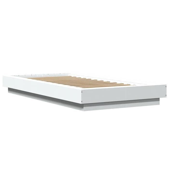 VidaXL Bed Frame with LED Lights White 100x200 Cm Engineered Wood, Bedroom Furniture, Slatted Base, Bed of 3281112