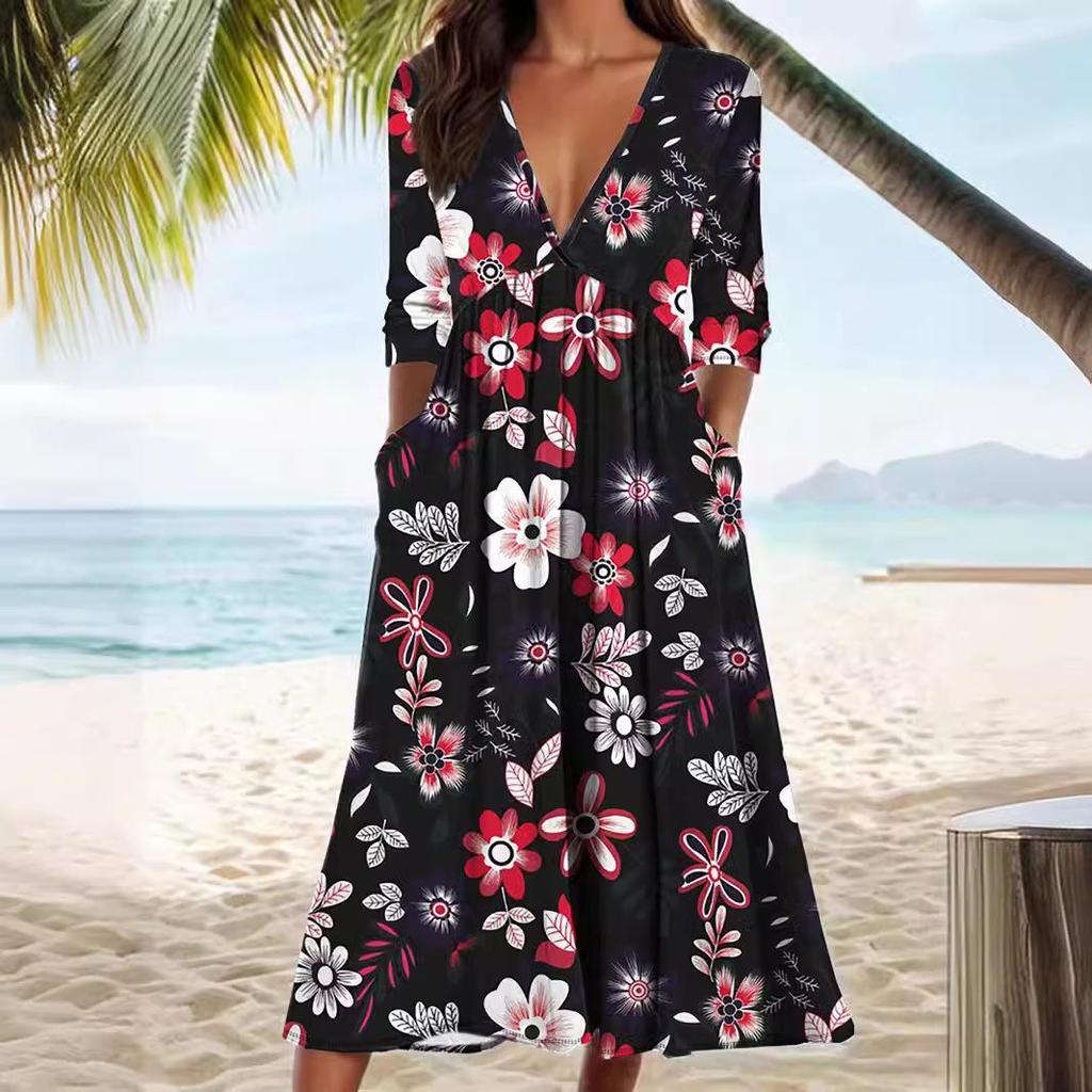 2024 Cross-Border Seasonal Long-Sleeve Printed Casual Dress