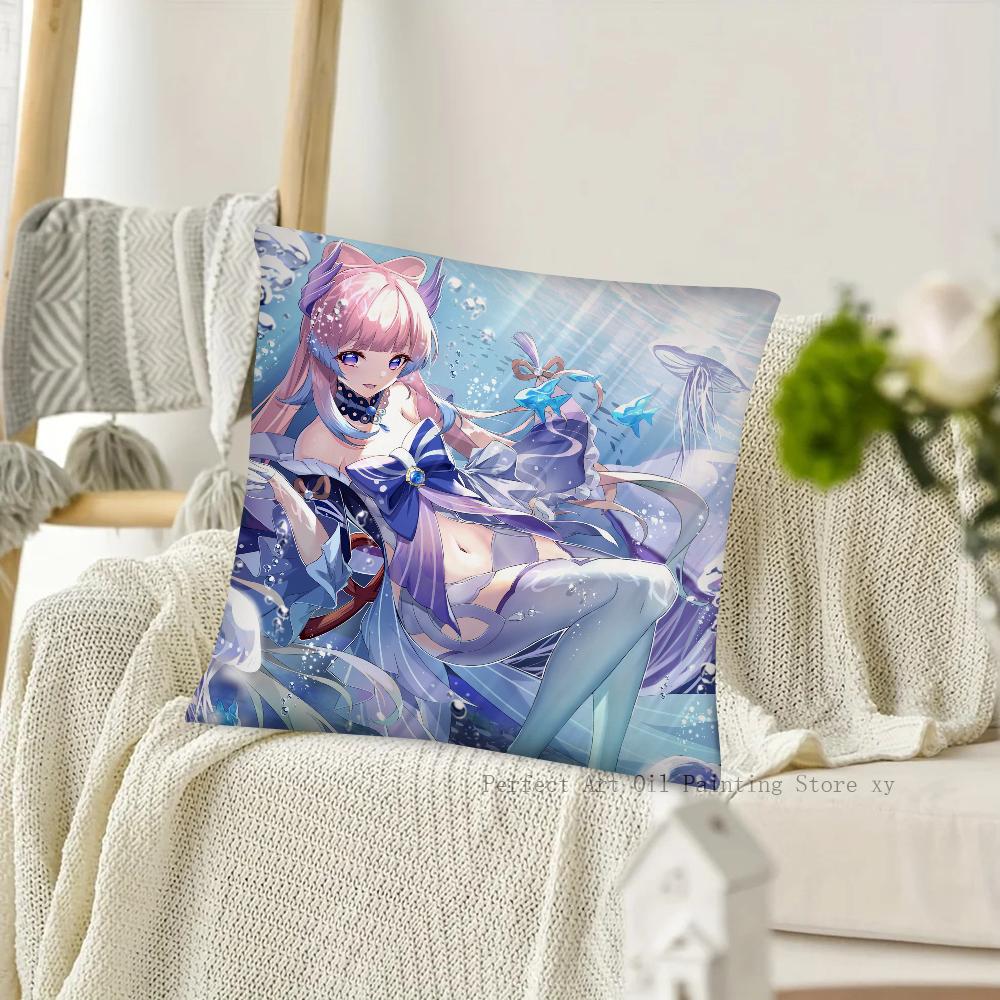 Game Anime Genshin Impact Sangonomiya Kokomi Pillow Case Square Pillow Cushion Cover Bedroom Sofa Room Decoration Casual