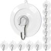 Suction Cup Hooks 12Pcs, 1.77Inch Clear Medium No Trace Suction Cups Removable with Stainless Steel Hook, for Tile, Glass, Window, Shower, Kitchen,