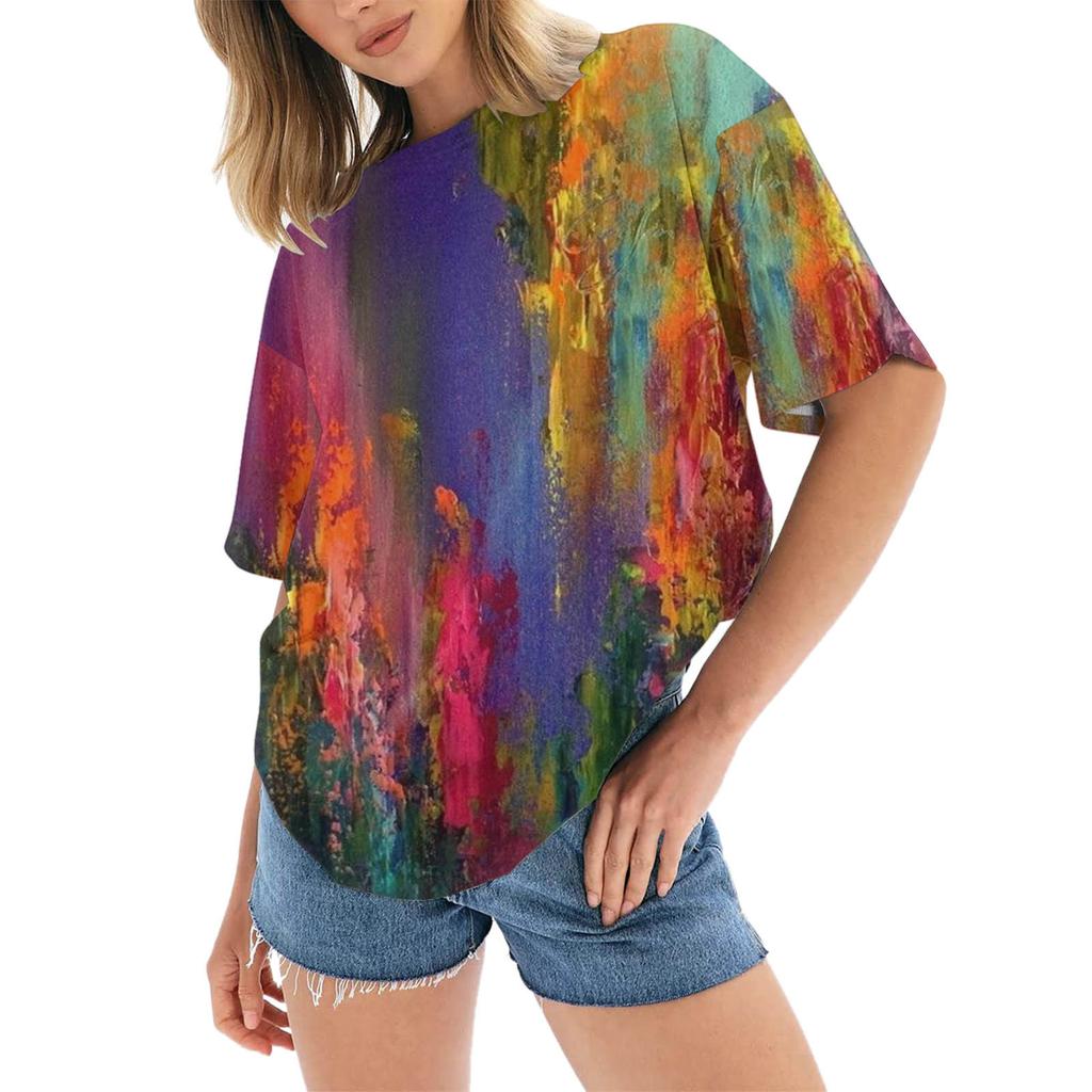 IHUASU Damski T-shirt z nadrukiem Damski Modny Casualowy Top Krótki Rękaw