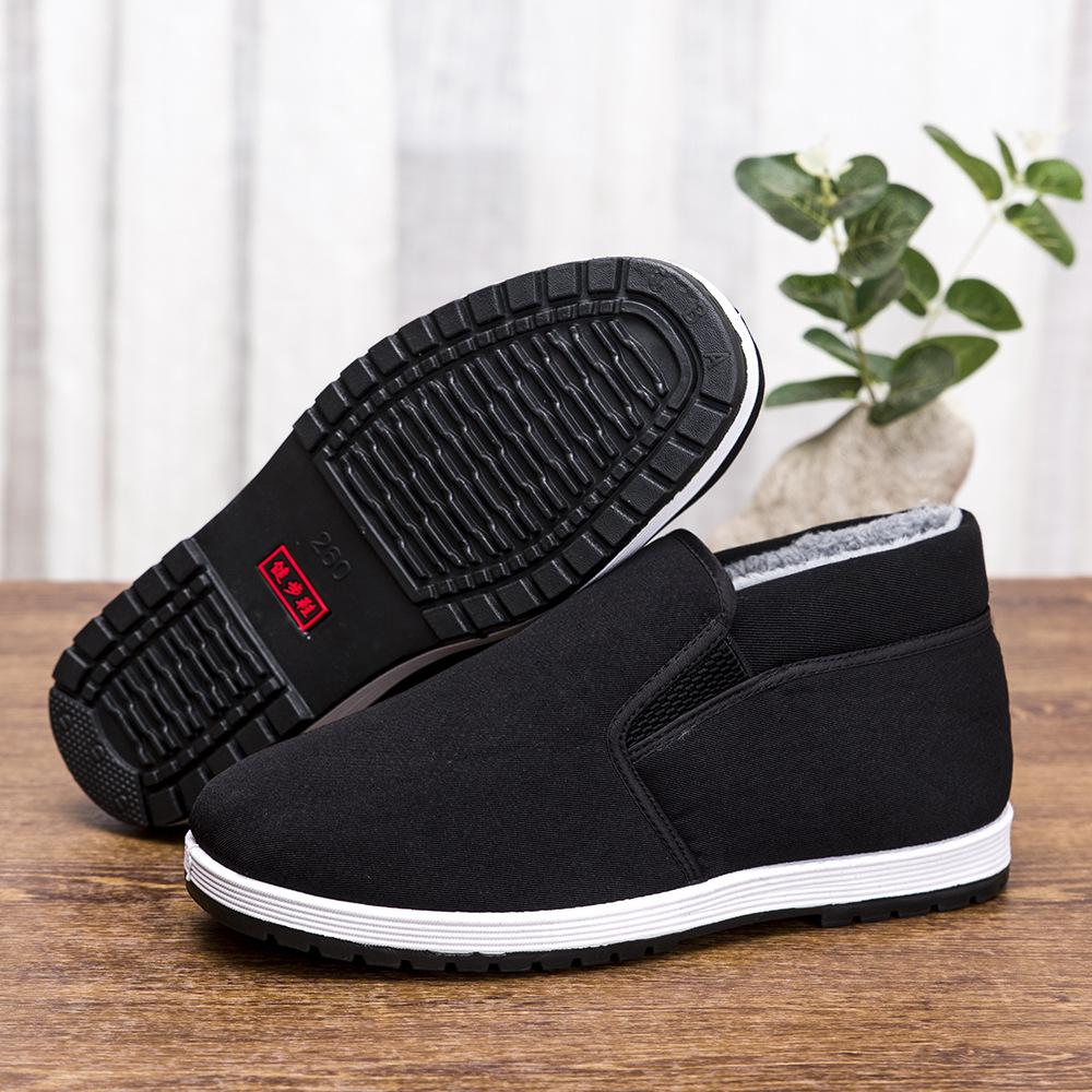 

Old Beijing cloth shoes men s winter velvet thickened elderly warm cloth shoes leisure in the elderly father cotton shoes large size 39 чёрный