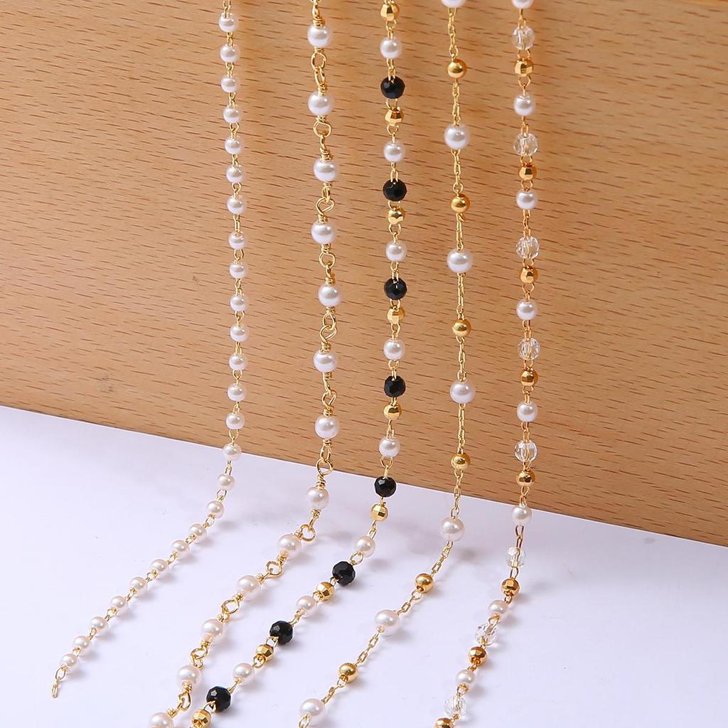 50cm Brass Copper Chain with Gold Plated Pearl Beads Charms for DIY Jewelry