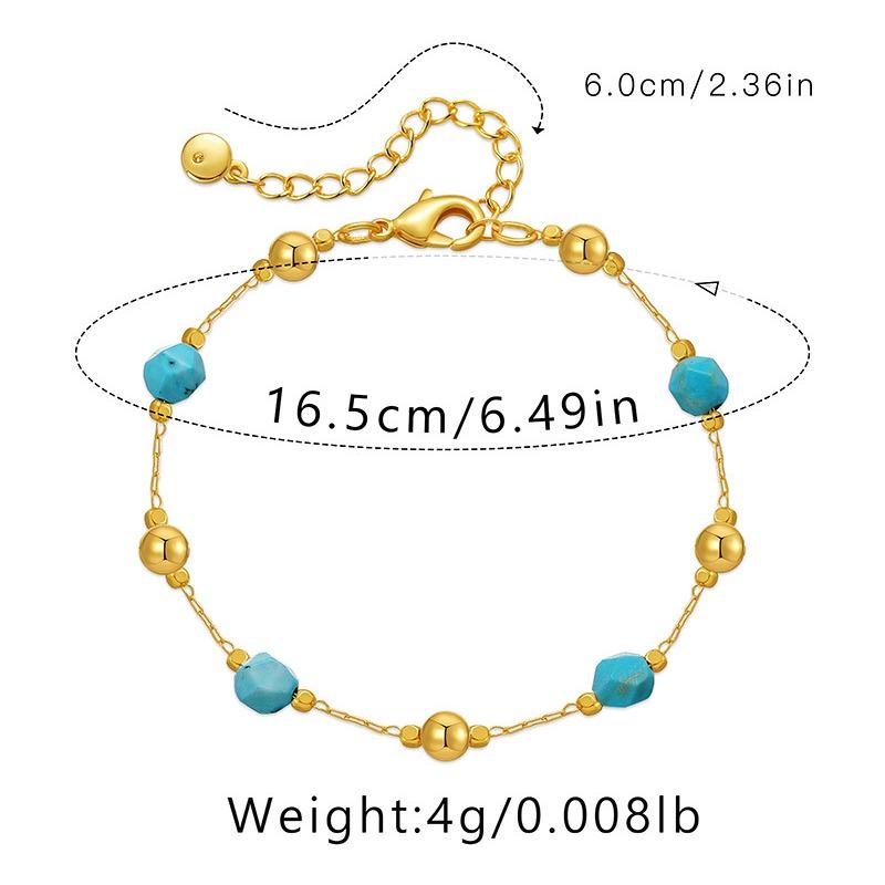 Gold Plated Faceted Turquoise Color Bead & Ball Bracelet With Extension Chain