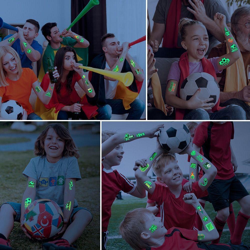 10Pcs/set Glowing Luminous Tattoo Sticker Soccer Cartoon Soccer Tattoo  Face Wrist