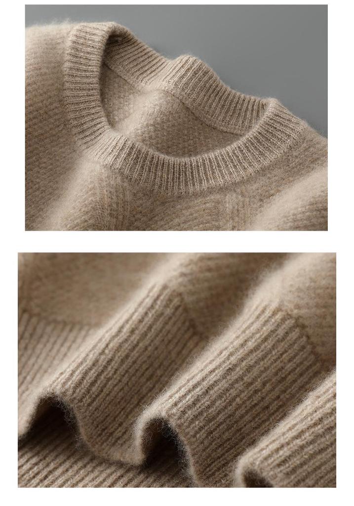 Men's High-Grade 100% Wool Round Neck Sweater - New Thick Knitwear for Autumn & Winter, Versatile Business Casual Style