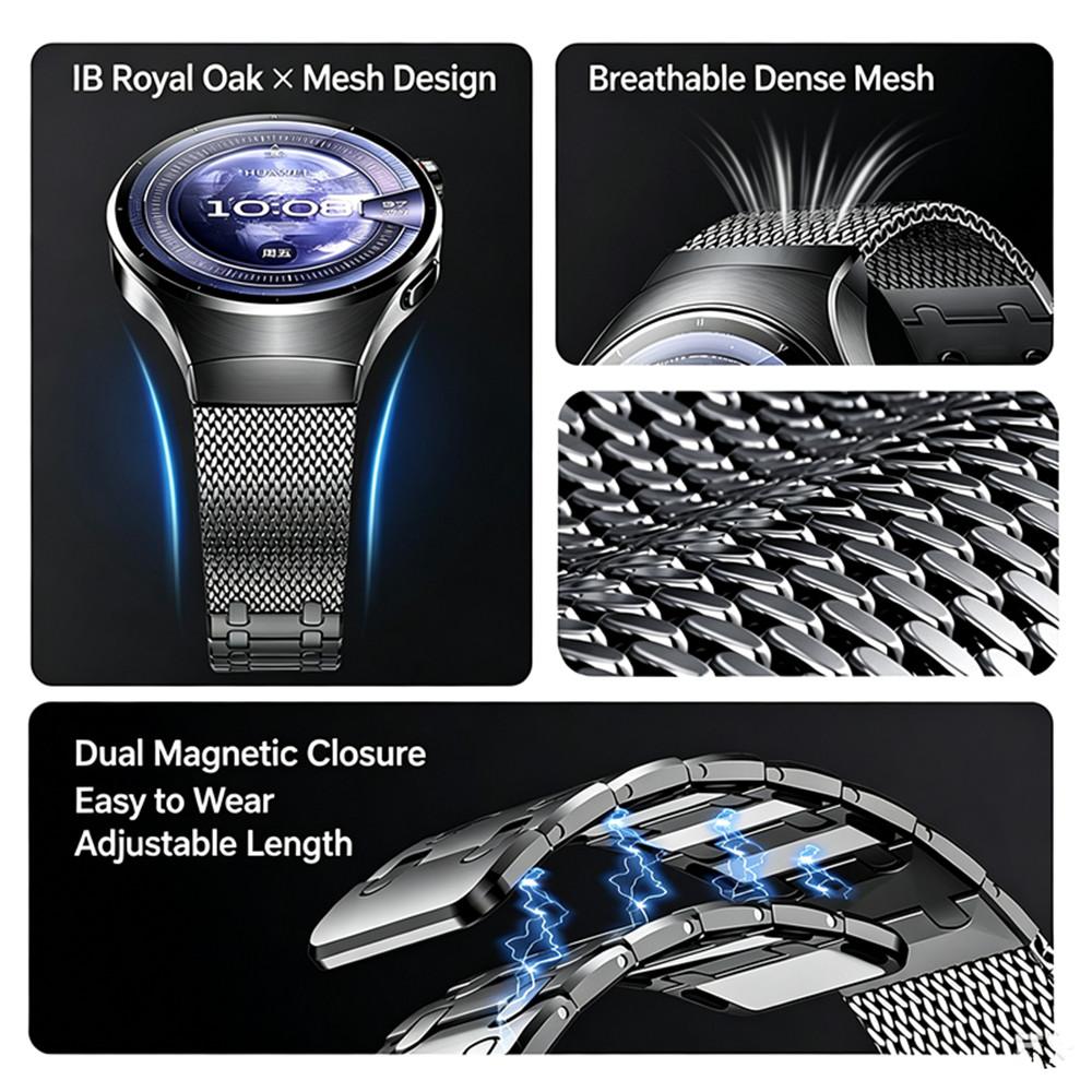 Luxury Magnetic Mesh Stainless Steel Band for Huawei Watch GT5 Pro 46mm Seamless Quick Release Replacement Strap