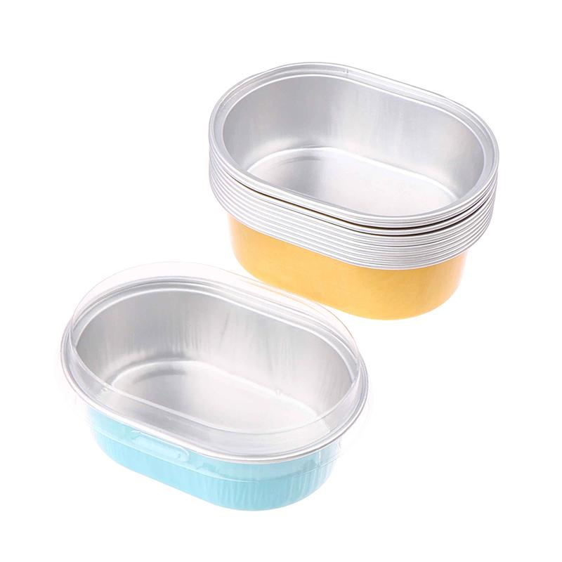 10Pcs Aluminum Foil Cupcake Cups With Lids Non-Stick Foil Baking Cups 68Ml Oval Pudding Dessert Cups Wedding Party Supplies