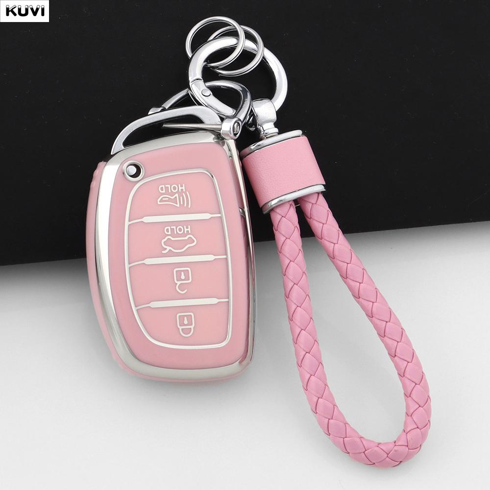 Étui de protection pour clé de voiture intelligente en TPU de couleur rose Porte-clés pour Hyundai Tucson Santa Fe Rena Sonata Elantra Creta Ix35 Ix45 I10 I30 I40
