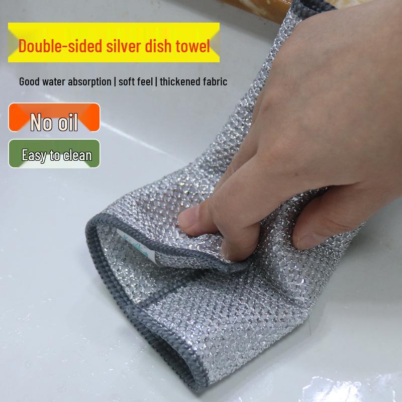 Dual-Sided Silver Thread Dishcloth with Magic Eraser for Stain Removal
