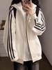 Women's Heavyweight 350g Three-Stripe Hooded Sweatshirt - Spring/Autumn Zipper Cardigan Jacket