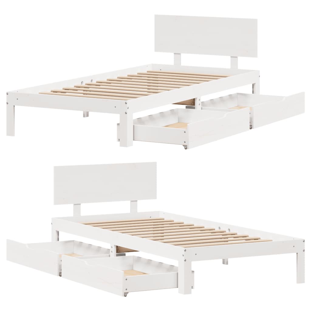 Solid Wood Bed with Drawers White 100x200 cm Pine